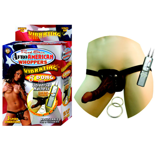 RealSkin Afro American Whoppers Vibrating Dildo w/ Universal Harness