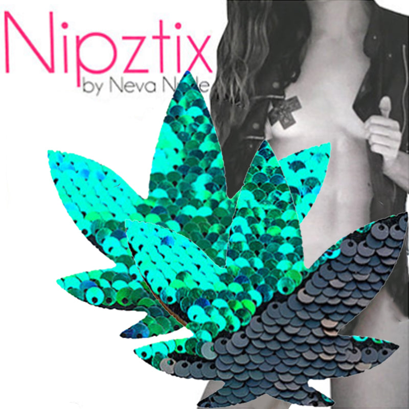 Neva Nude Ariel Green to Black Flip Sequin Gold Dope AF Weed Leak Pasties