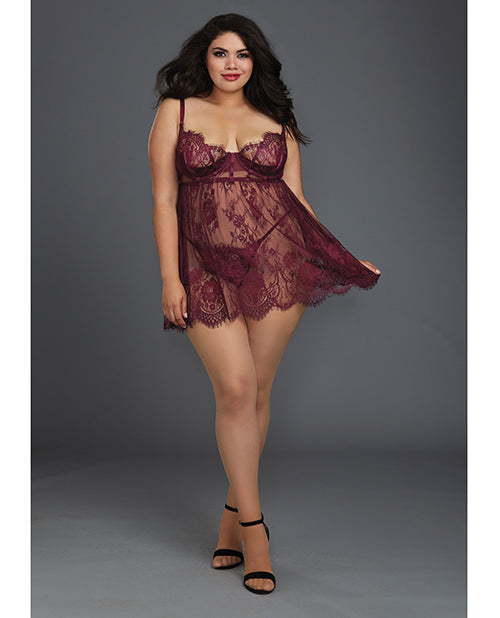 Eyelash Lace Babydoll w/ Underwire Cups & Lace Thong