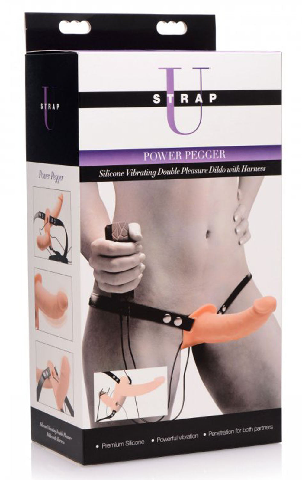 Strap-U Power Pegger Silicone Vibrating Double Dildo w/ Harness