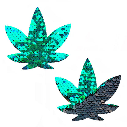 Neva Nude Ariel Green to Black Flip Sequin Gold Dope AF Weed Leak Pasties