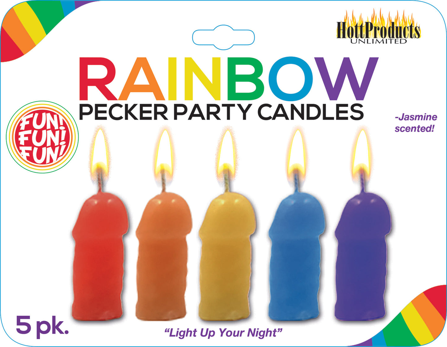 Rainbow Pecker Party Candles 5pk