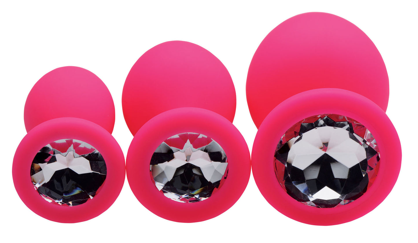 Pink Pleasure 3 Piece Silicone Anal Plugs w/ Gems