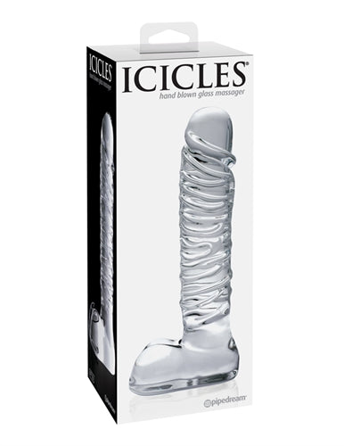 Icicles No 63 Hand Blown Glass Dildo w/ Balls