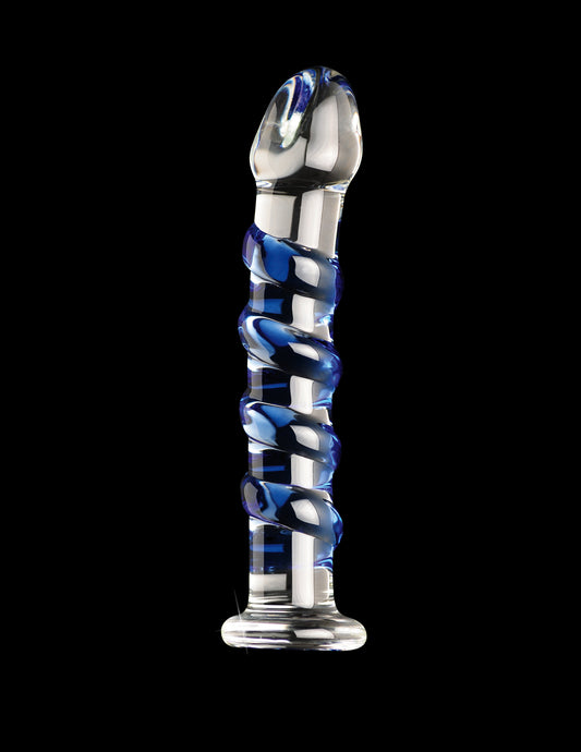 Icicles No 5 Hand Blown Glass Massager w/ Blue Swirls